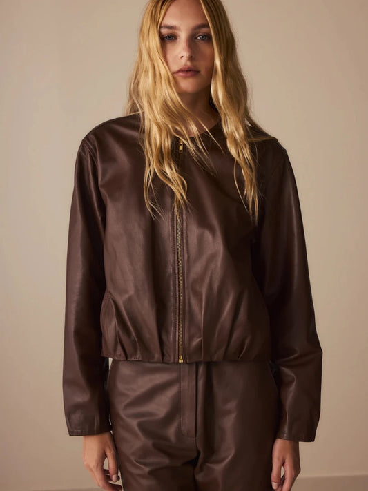 PRÉ - VENDA Jaqueta Balloon Couro Marrom Café - Entrega a partir de 20/03 - Bonne Soirée
