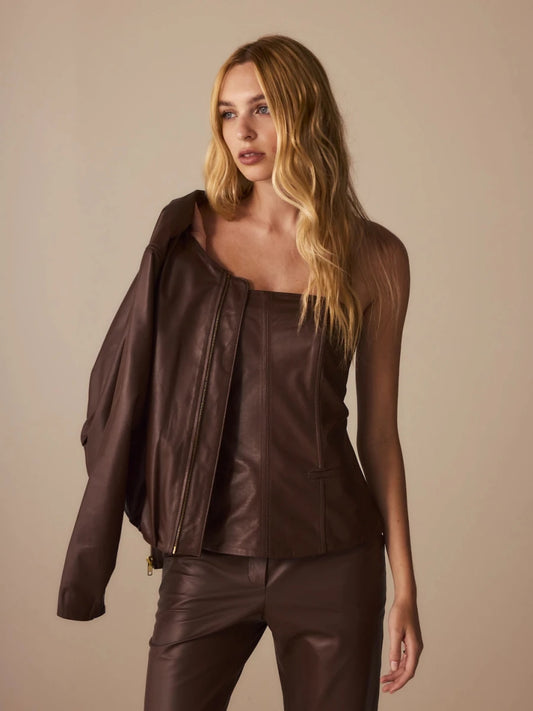 PRÉ - VENDA Jaqueta Balloon Couro Marrom Café - Entrega a partir de 20/03 - Bonne Soirée