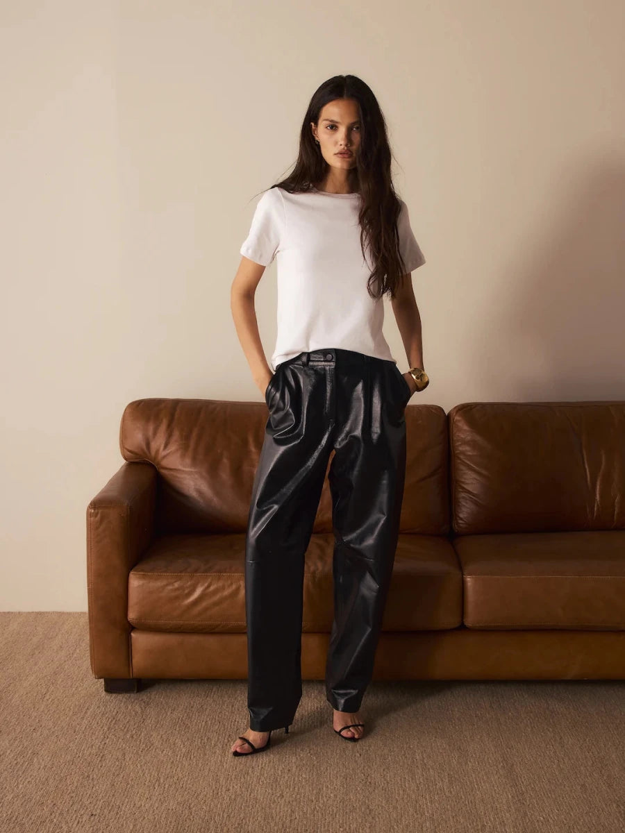 Calça Balloon Couro Preto - Bonne Soirée