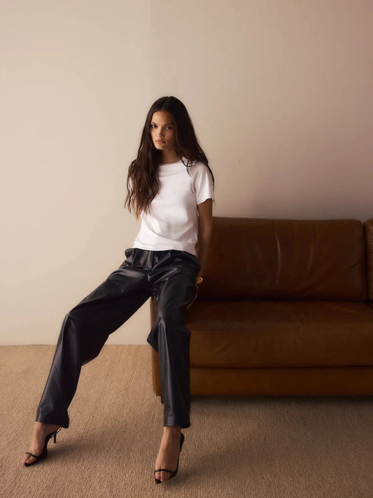 Calça Balloon Couro Preto - Bonne Soirée