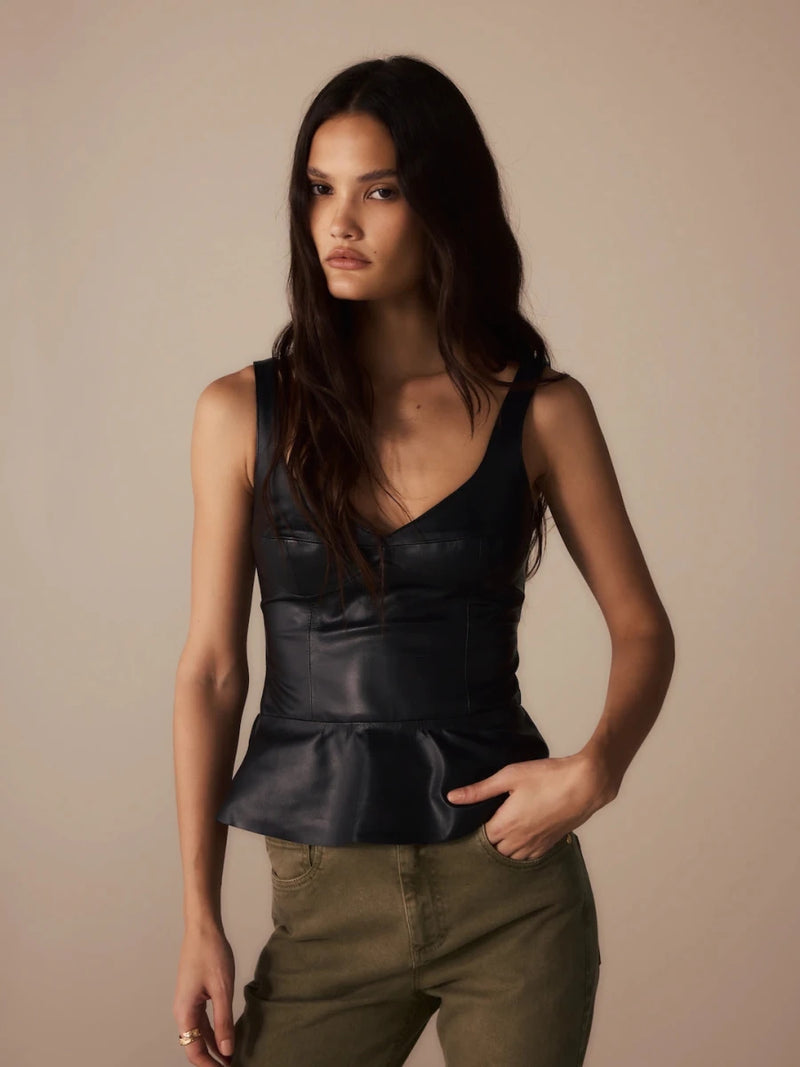 Top Pauline Couro Preto - Bonne Soirée
