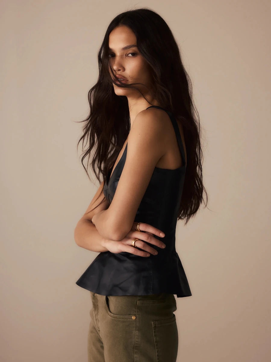 Top Pauline Couro Preto - Bonne Soirée