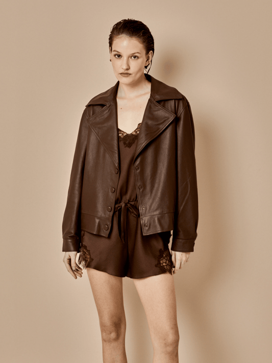Jaqueta Couro Oversized Dakota - Marrom - I26 - Bonne Soirée