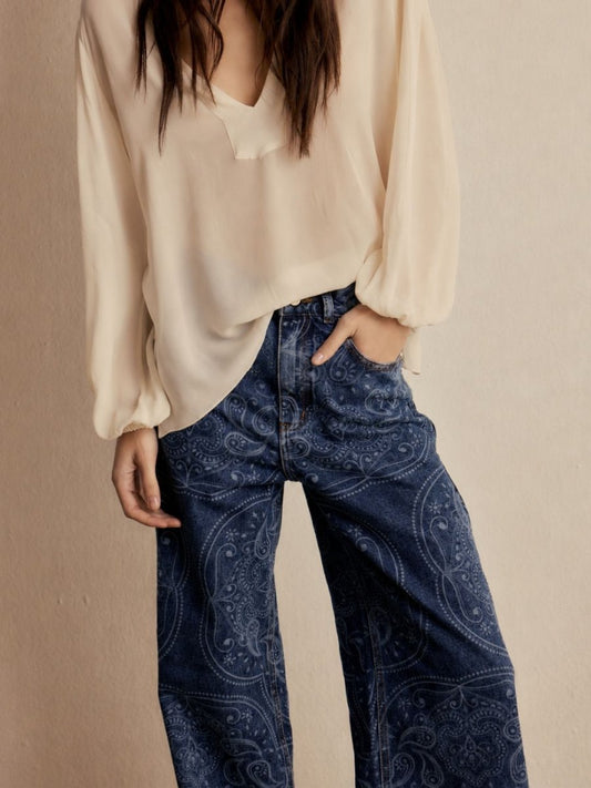 Calça Bohème Jeans Paisley Indigo - Bonne Soirée