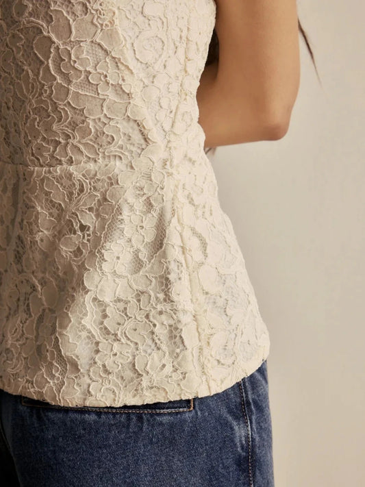 Blusa Aline Renda Vanilla - Bonne Soirée