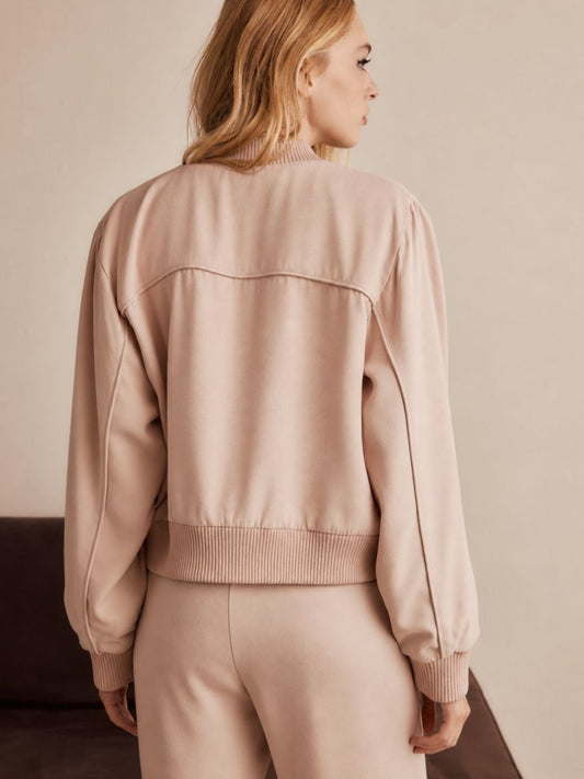 Jaqueta Bomber Lola Crepe Rosa Chá - Bonne Soirée