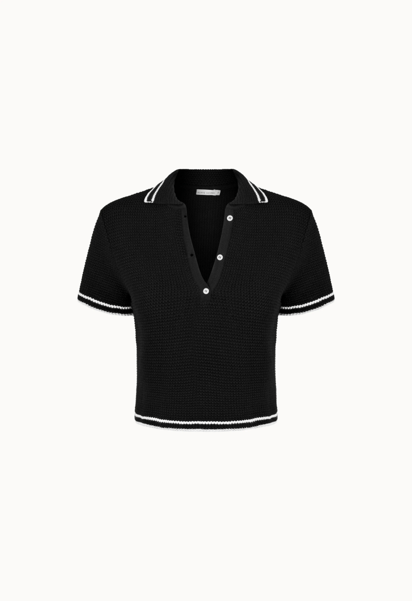 Blusa Polo Tricot - Preto/Off White - Bonne Soirée