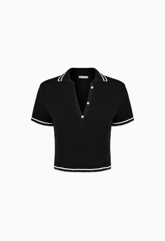 Blusa Polo Tricot - Preto/Off White - Bonne Soirée