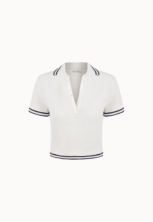 Blusa Polo Tricot - Off White/Marinho - Bonne Soirée