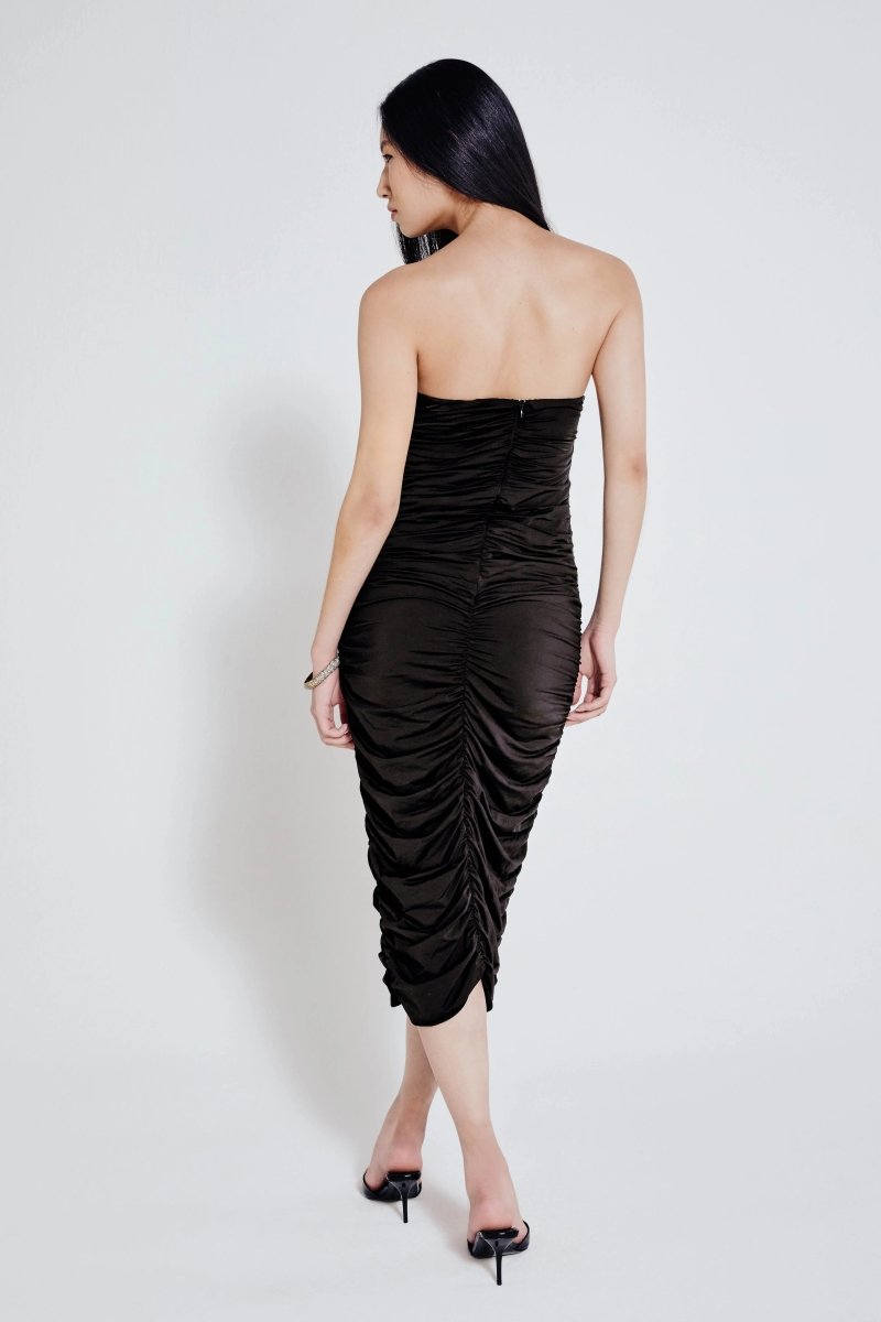 Vestido Drapeado Solene - Preto - Bonne Soirée