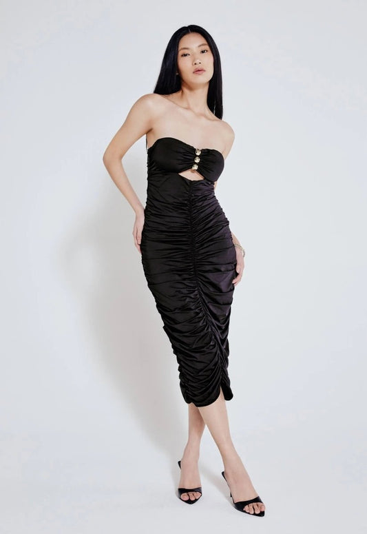 Vestido Drapeado Solene - Preto - Bonne Soirée