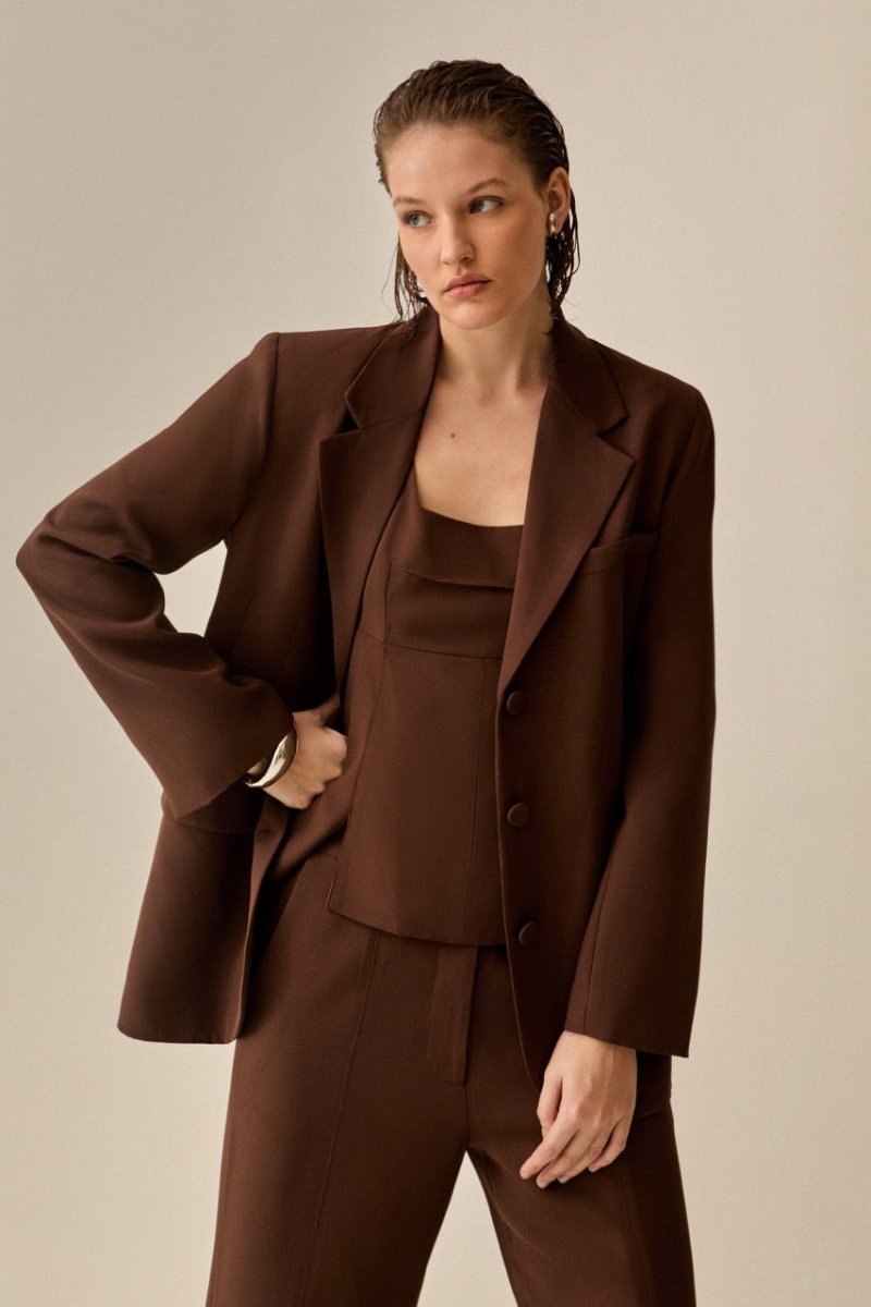 Blazer Elle Alfaiataria Marrom - Bonne Soirée