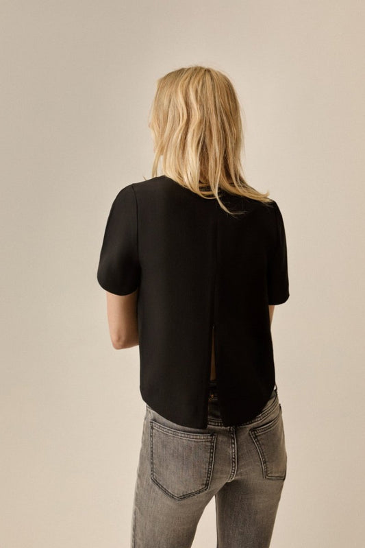 Blusa Mangas Elle Alfaiataria Preto - Bonne Soirée