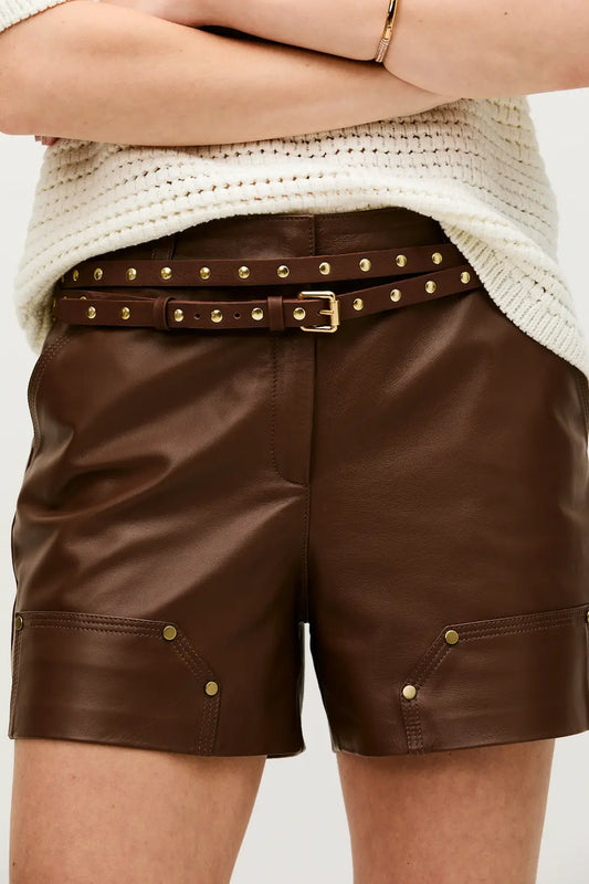 Shorts Couro Marrom Stella - Bonne Soirée