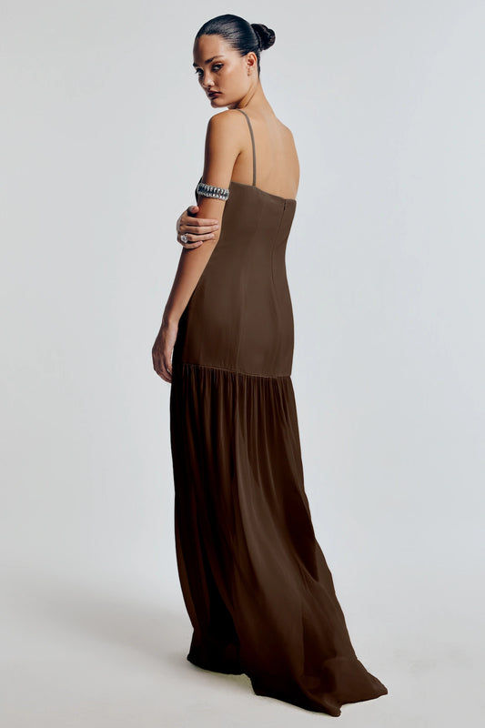 Vestido Longo Lanine Marrom - Bonne Soirée