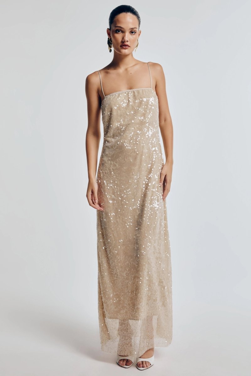 Vestido Midi Paetês Océane - Vanilla - Bonne Soirée
