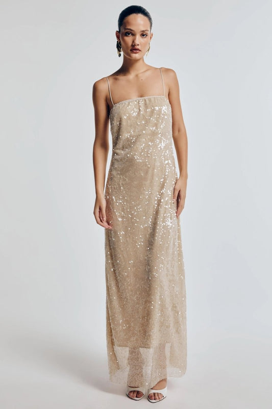 Vestido Midi Paetês Océane - Vanilla - Bonne Soirée