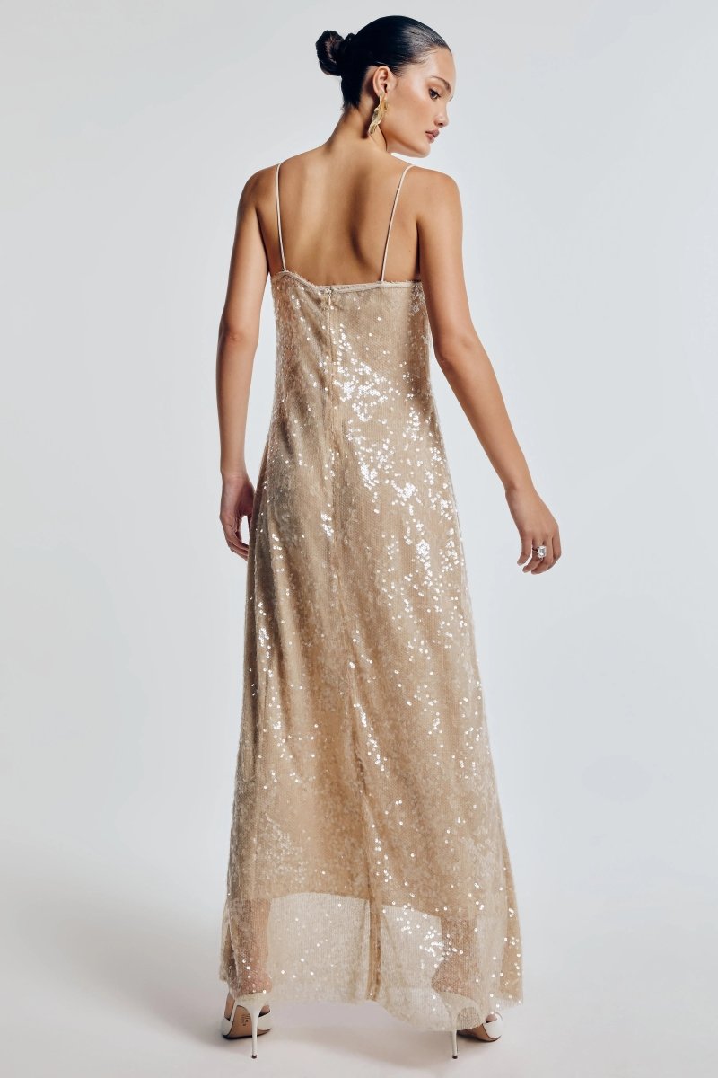 Vestido Midi Paetês Océane - Vanilla - Bonne Soirée