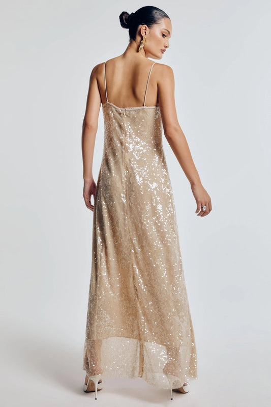 Vestido Midi Paetês Océane - Vanilla - Bonne Soirée
