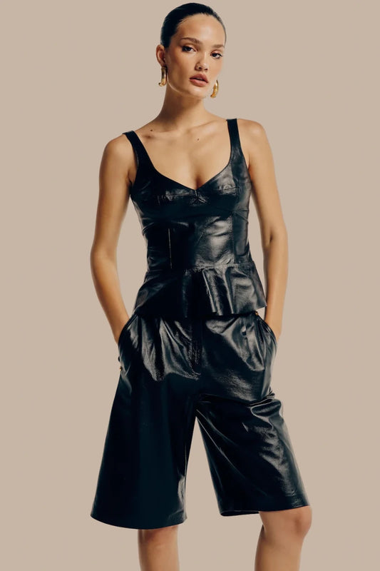 Bermuda Valentine Couro Preto - Bonne Soirée