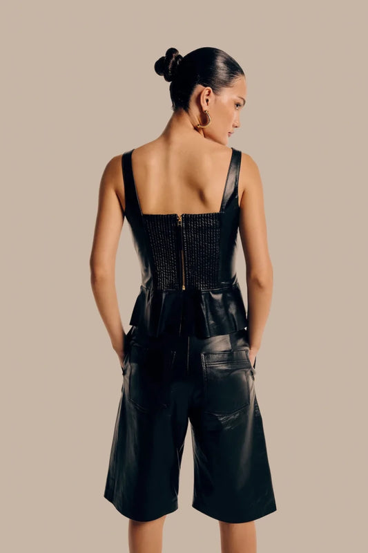 Bermuda Valentine Couro Preto - Bonne Soirée