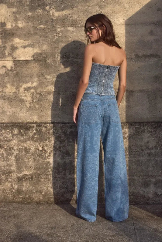 Calça Bohème Jeans Paisley - Bonne Soirée