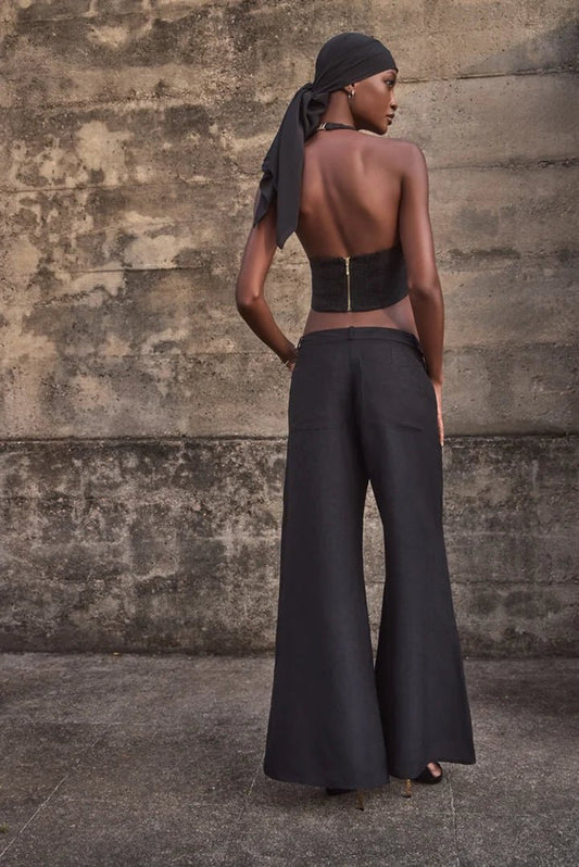 Calça Sophie Linho Preto - Bonne Soirée