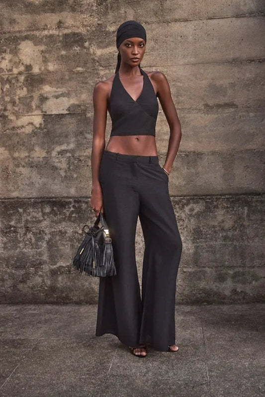 Calça Sophie Linho Preto - Bonne Soirée