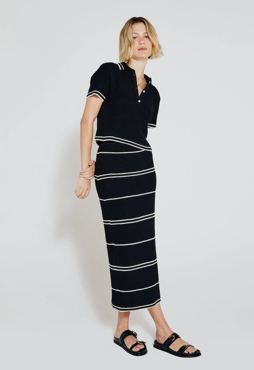 Saia Listrada Tricot - Preto e Off White - Bonne Soirée