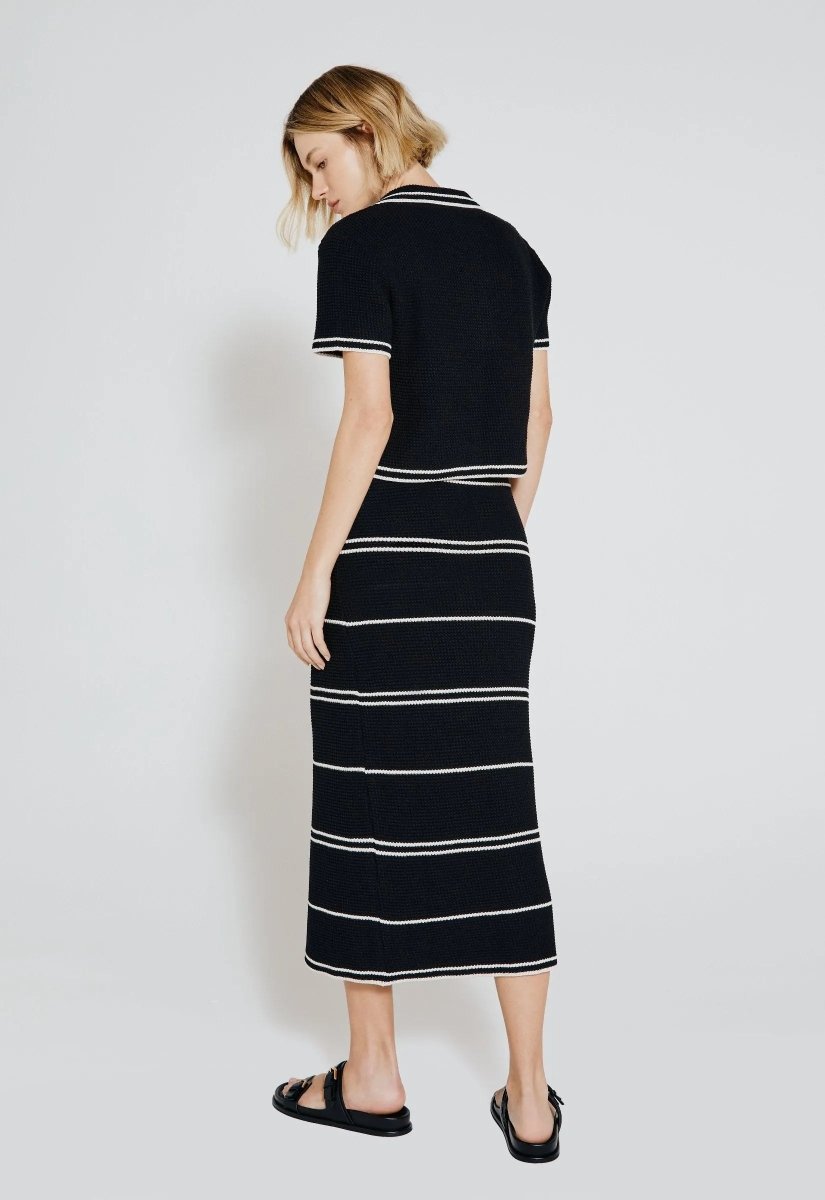 Saia Listrada Tricot - Preto e Off White - Bonne Soirée