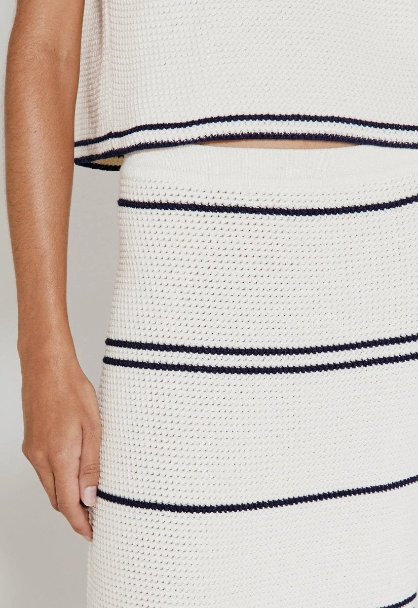 Saia Listrada Tricot - Off White/Marinho - Bonne Soirée