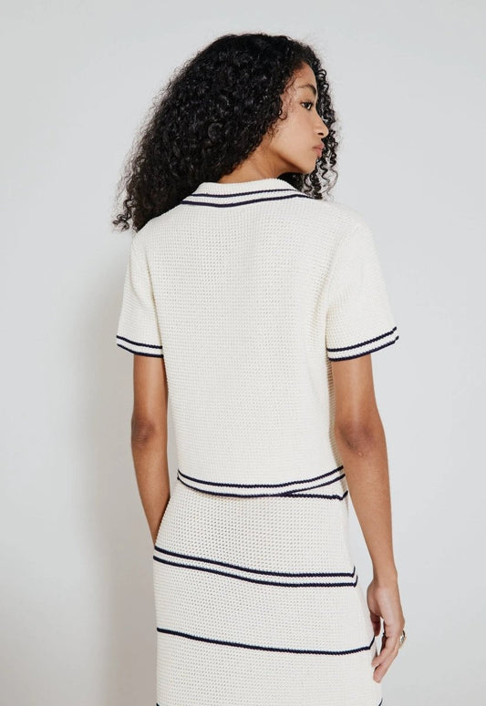 Blusa Polo Tricot - Off White/Marinho - Bonne Soirée