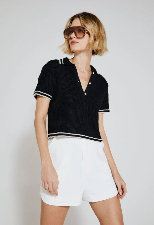 Blusa Polo Tricot - Preto/Off White - Bonne Soirée