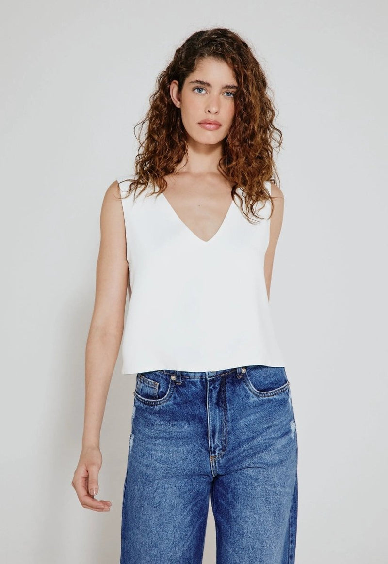 Blusa Crepe Decote V Léa - Off White - Bonne Soirée