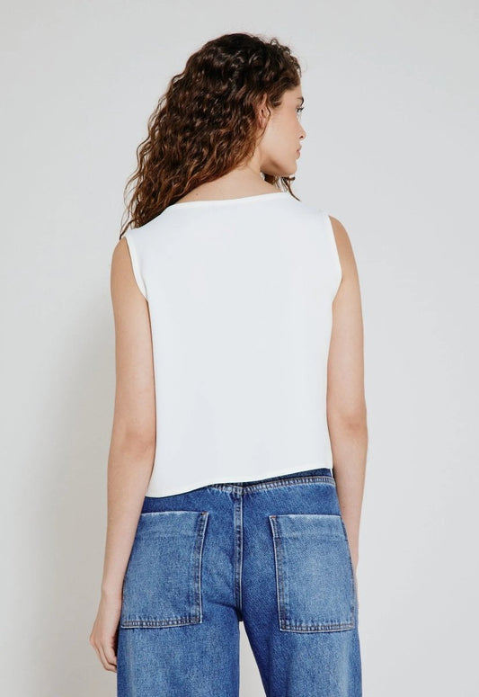 Blusa Crepe Decote V Léa - Off White - Bonne Soirée