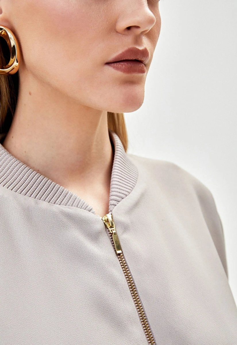 Jaqueta Bomber Crepe Bella - Cinza - Bonne Soirée