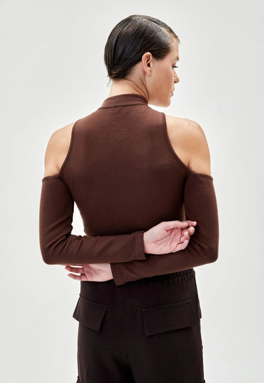 Blusa Tricot Recortes Sandra - Marrom - Bonne Soirée
