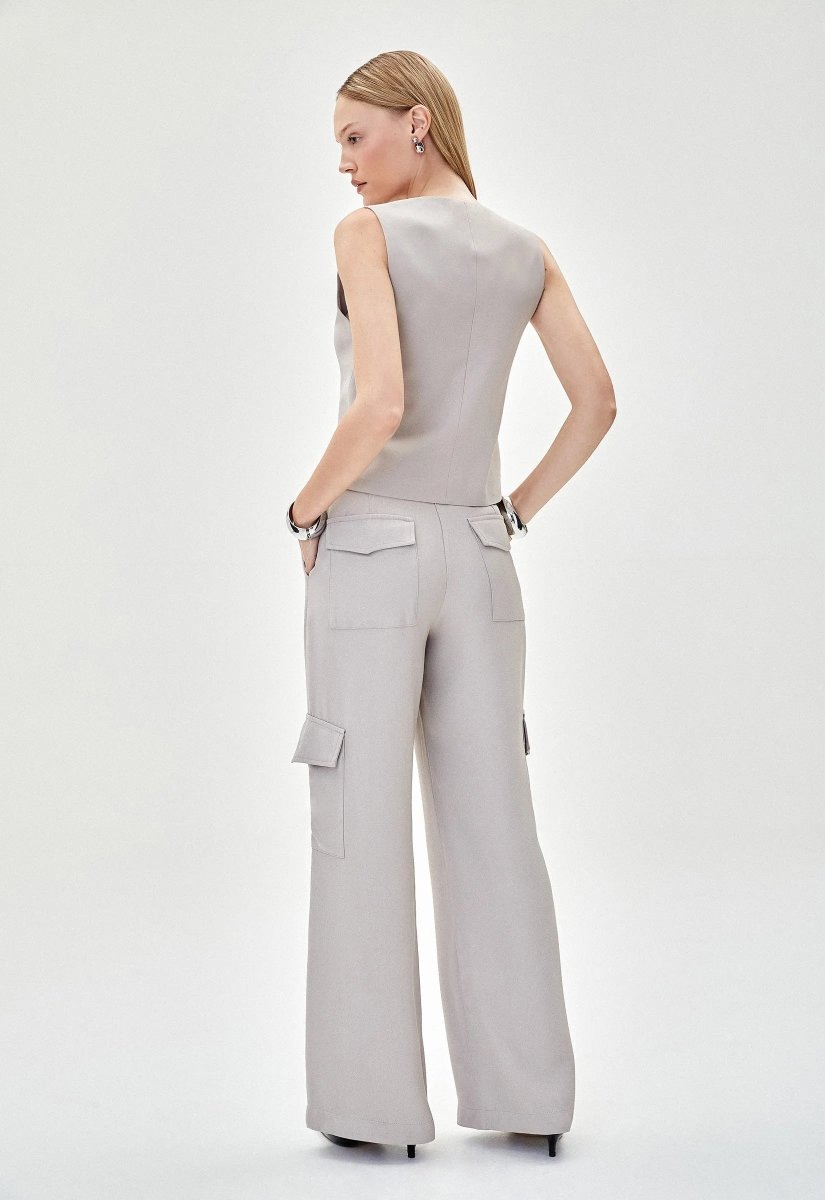 Calça Cargo Crepe Bella - Cinza - Bonne Soirée