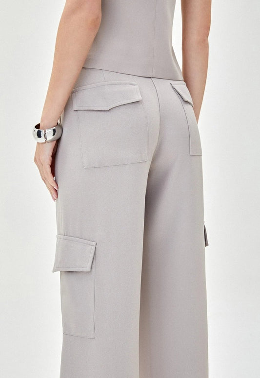 Calça Cargo Crepe Bella - Cinza - Bonne Soirée