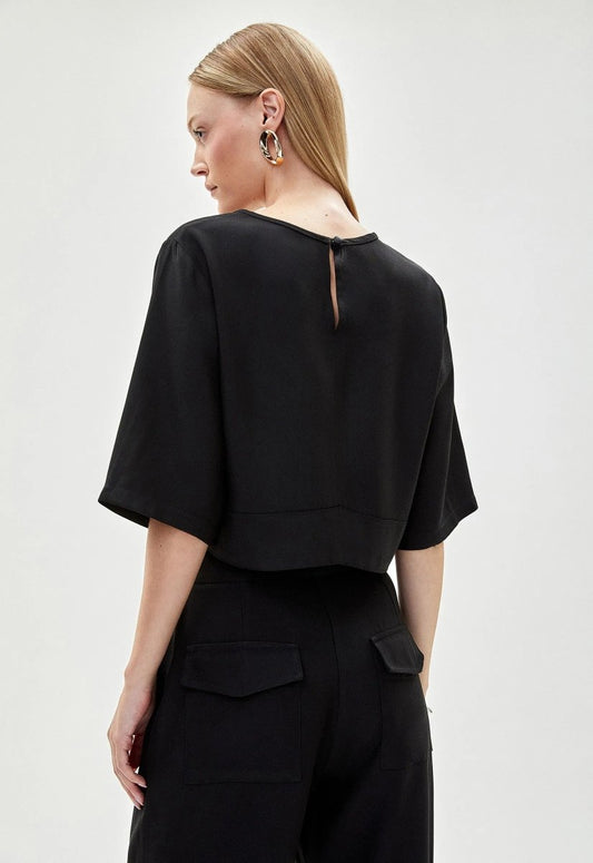 Calça Cargo Crepe Bella - Preto - Bonne Soirée
