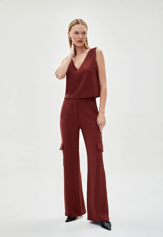 Calça Cargo Crepe Bella - Cherry - Bonne Soirée