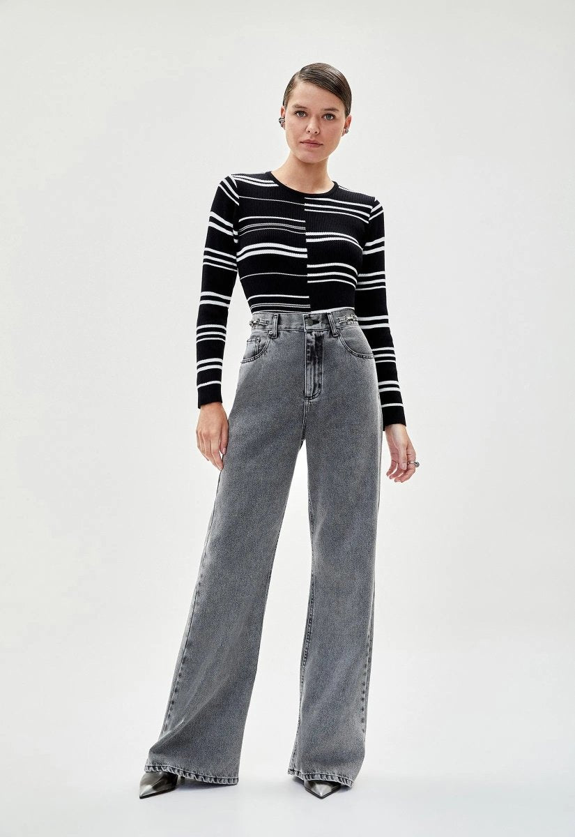 Calça Jeans Wide Leg Lucie - Preto - Bonne Soirée