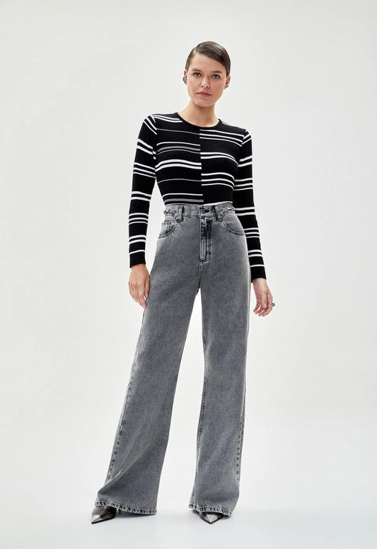 Calça Jeans Wide Leg Lucie - Preto - Bonne Soirée