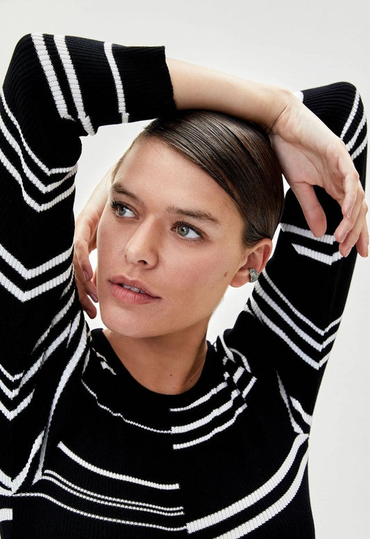 Blusa Tricot Listrada Dominique - Preto e Branco - Bonne Soirée