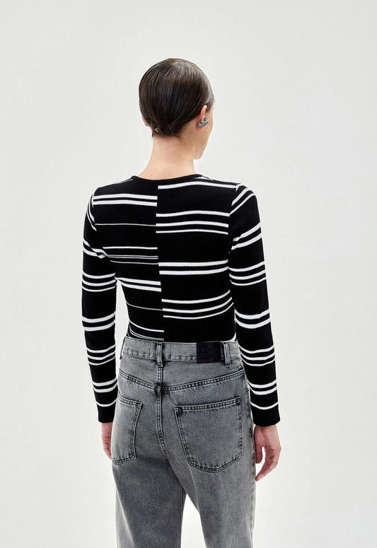 Blusa Tricot Listrada Dominique - Preto e Branco - Bonne Soirée