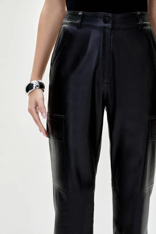 Calça Couro Cargo Zoé - Preto - Bonne Soirée