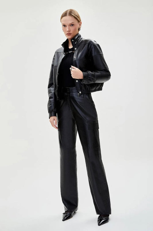 Calça Couro Cargo Zoé - Preto - Bonne Soirée