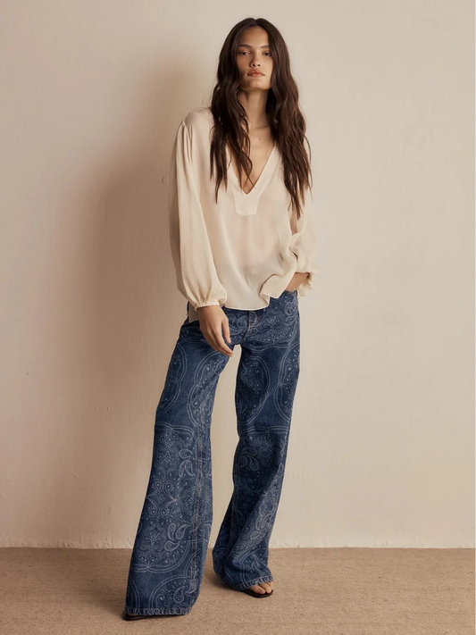 Pré-Venda | Calça Bohème Jeans Paisley Indigo | Entrega a partir de 30/09 - Bonne Soirée