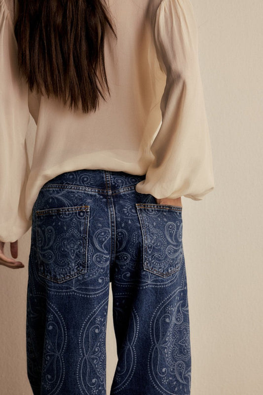Calça Bohème Jeans Paisley Indigo - Bonne Soirée