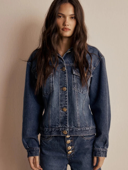 Jaqueta Bardot Jeans Azul Médio - PRÉ-VENDA | Entrega a partir de 01/09 - Bonne Soirée
